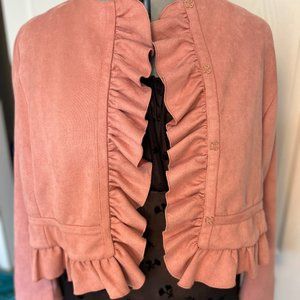 Worthington Faux Suede Pink Jacket Blazer with Ruffles, Hook and Eye, Size 2X.